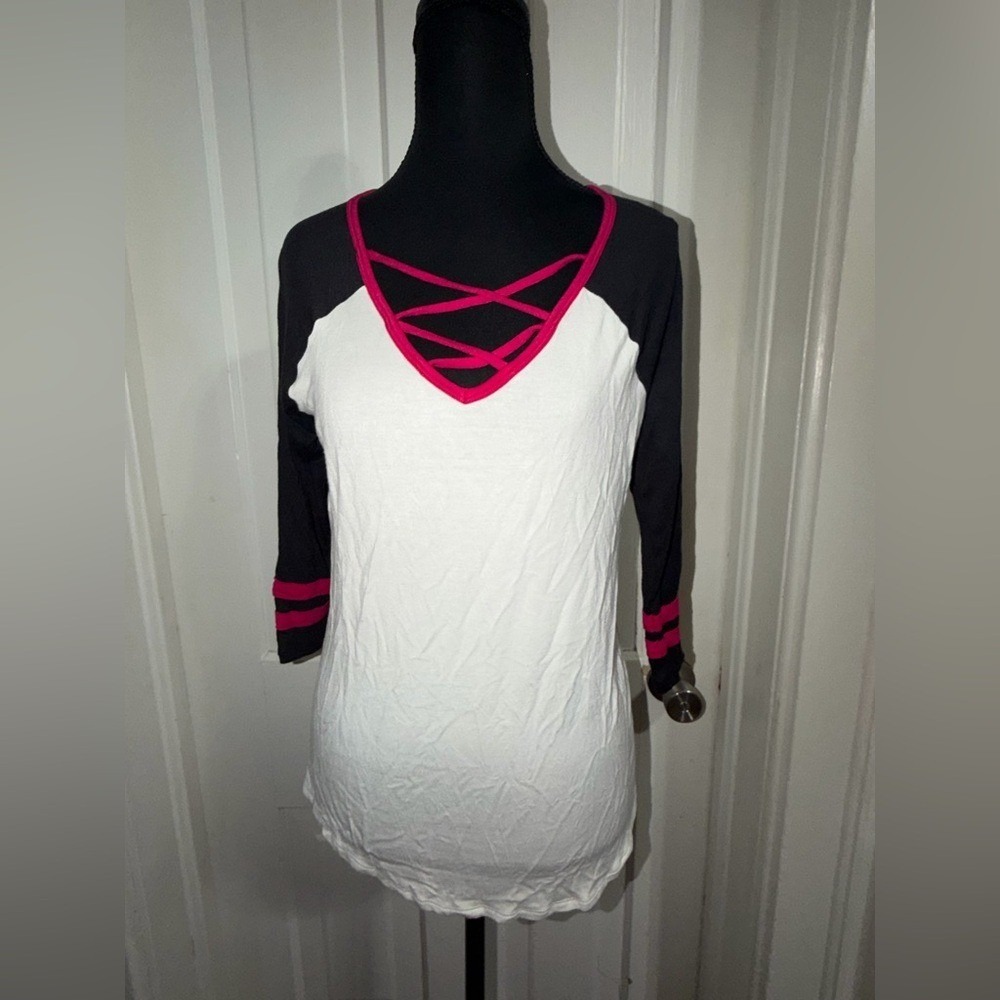 Y2K Women's size small shirt maurices top blouse, pink, white cute summer light